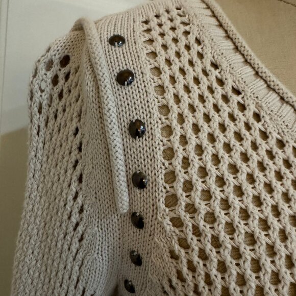 Rock & Republic Womens Mesh Tan Sweater XS Studded Brown Knit Lightweight Hi-Low - Picture 2 of 11